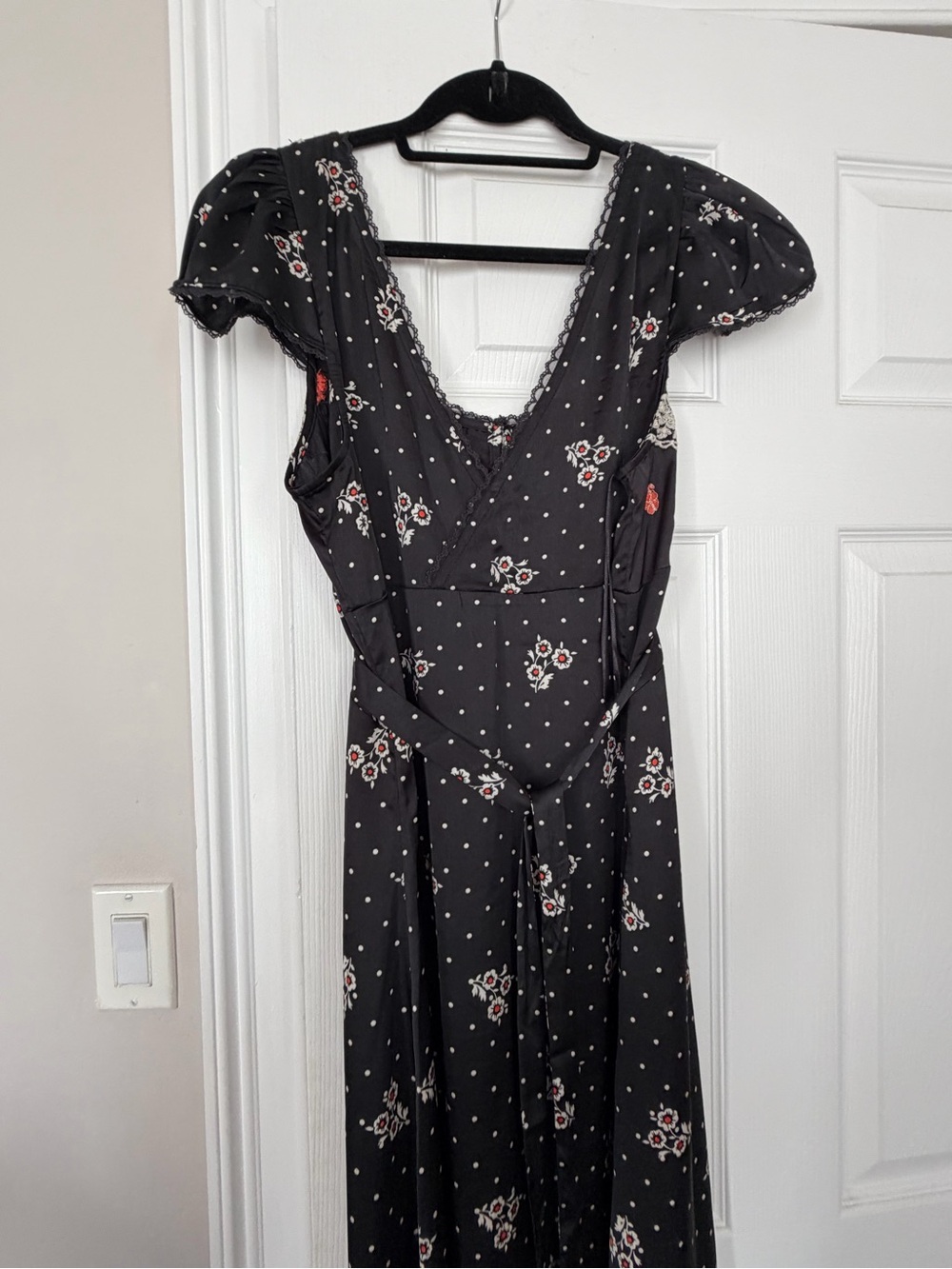 Free People Black Floral Lace-Trim Midi Dress with Floral Accents - Picture 3 of 5